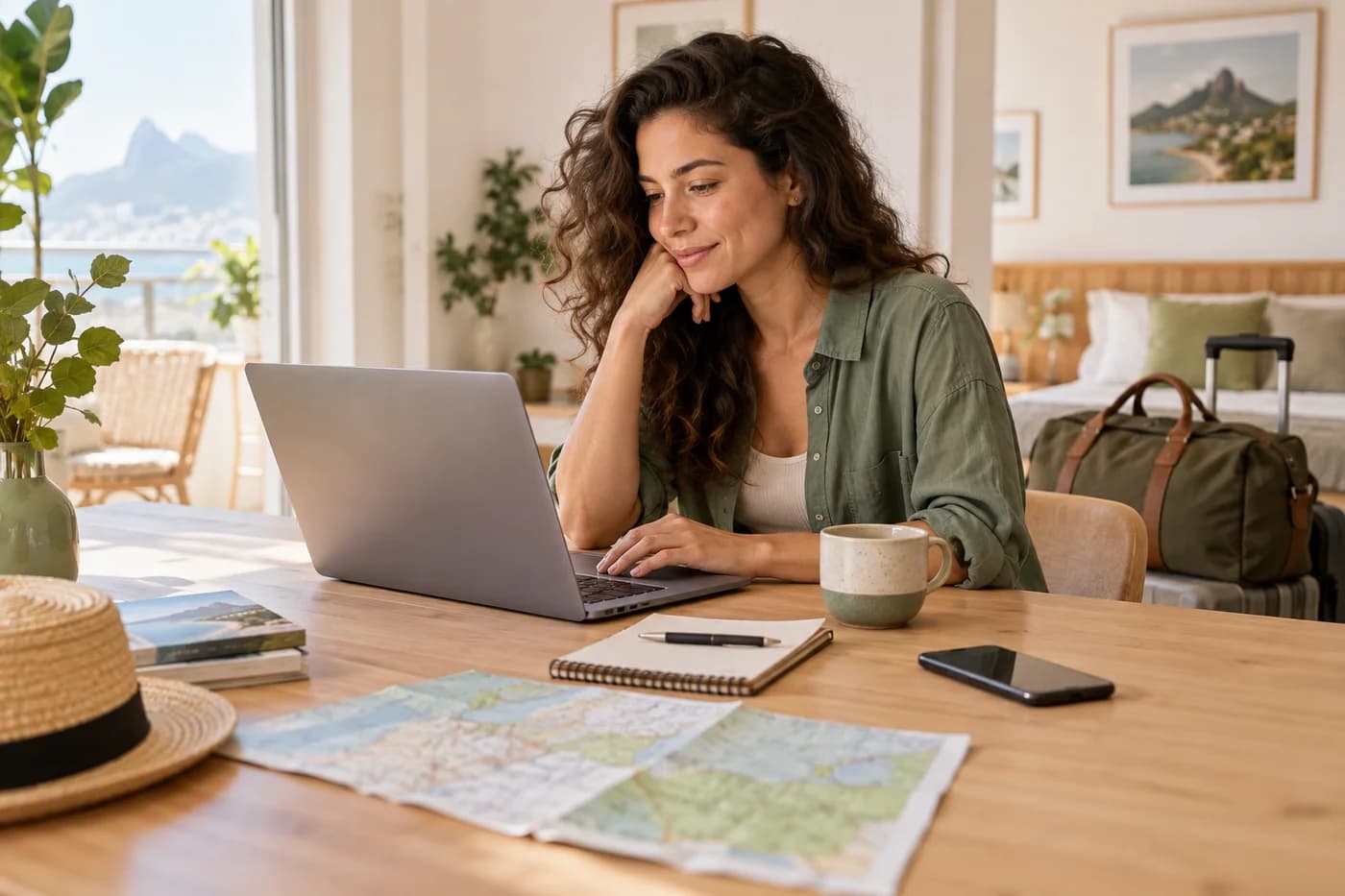 Viajante fazendo uma reserva pelo notebook